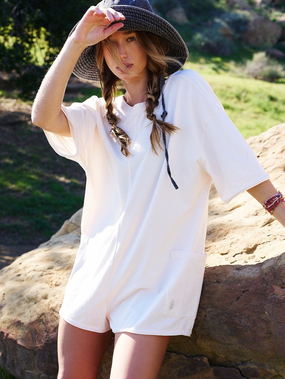 FP Movement by Free People Cream Short-Sleeve Romper